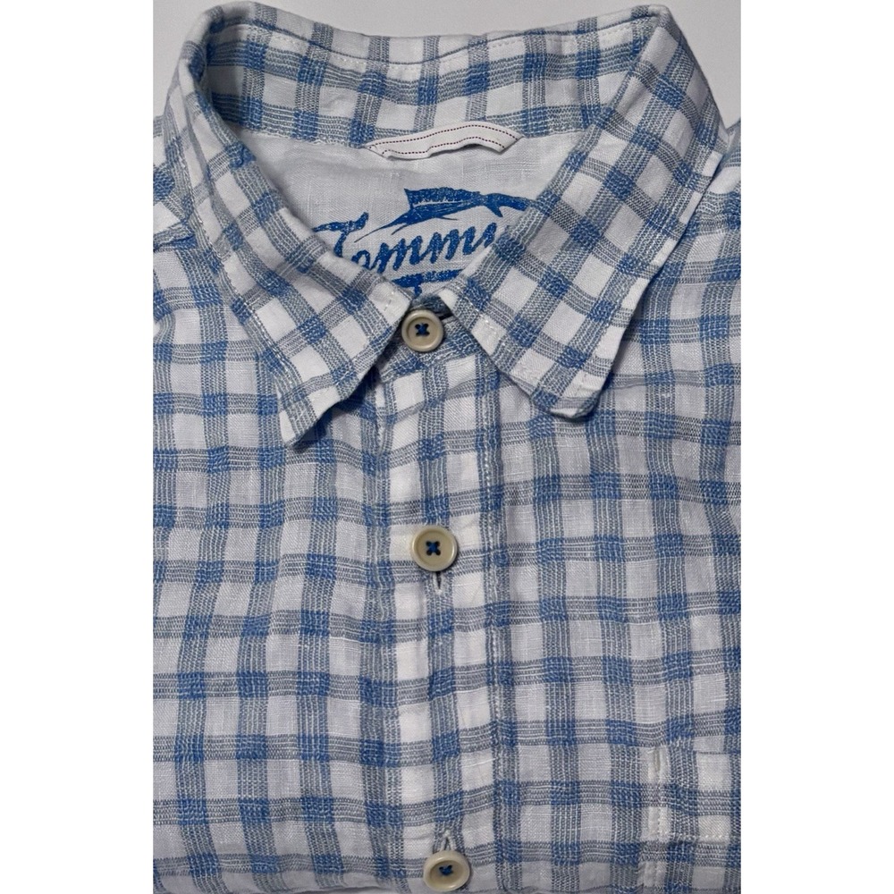 Tommy Bahama 100%‎ Linen Blue Relax Large Long Sleeve Shirt Pocket Button Up